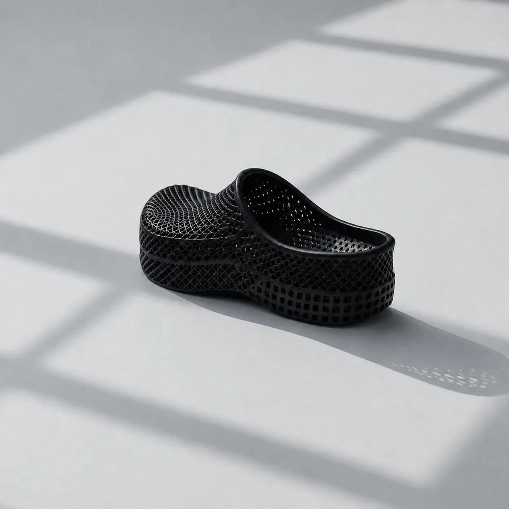 TRANSIT 01 3D printed mule — open lattice upper and platform sole