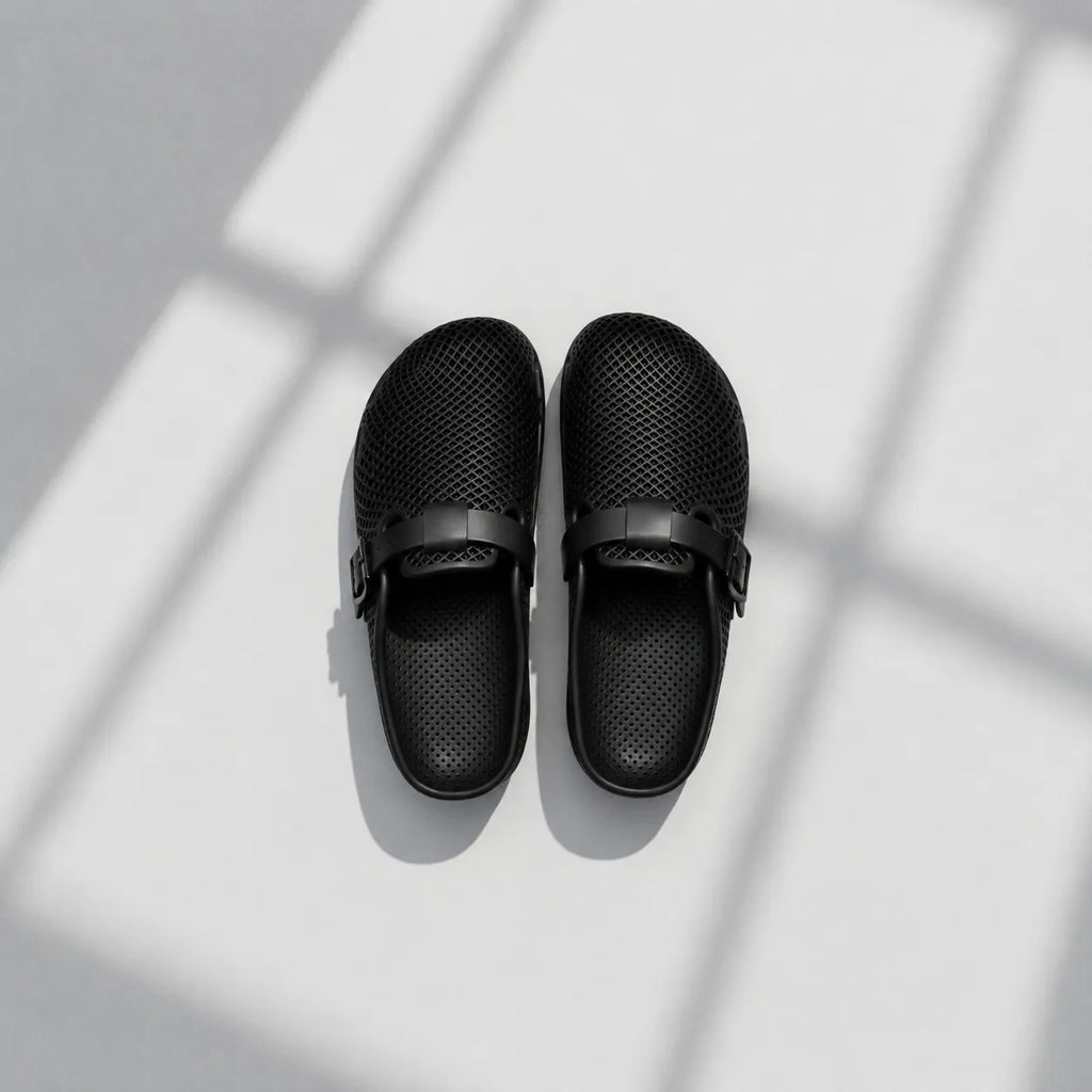 TRANSIT 02 3D printed clog — lattice upper, buckle strap, and contoured sole
