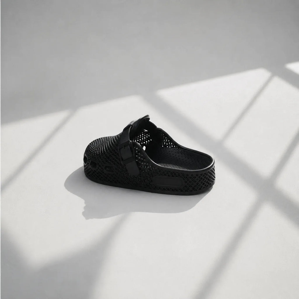 TRANSIT 02 3D printed clog — lattice upper, buckle strap, and contoured sole