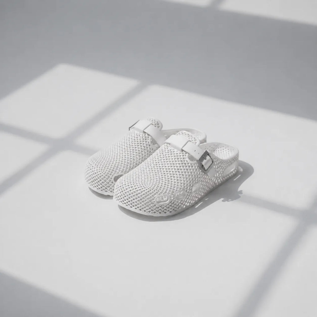 TRANSIT 02 3D printed clog — lattice upper, buckle strap, and contoured sole